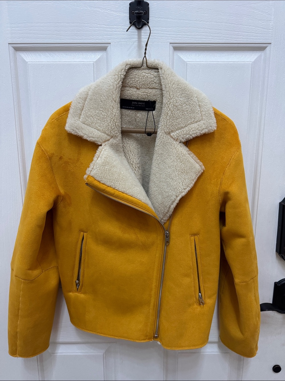 Zara Mustard Yellow Sherpa-Lined Moto Jacket size XS